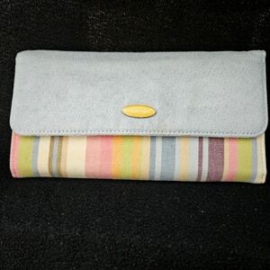 Longaberger Light Blue Suede and Stripes Large Wallet-Faux Leather